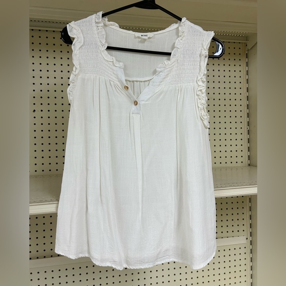 mine Tops - MINE Cream Sleeveless Blouse with Button Accents